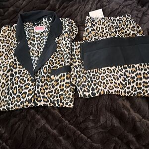 Kate Spade Leopard Print Pajama Set with Black Accents